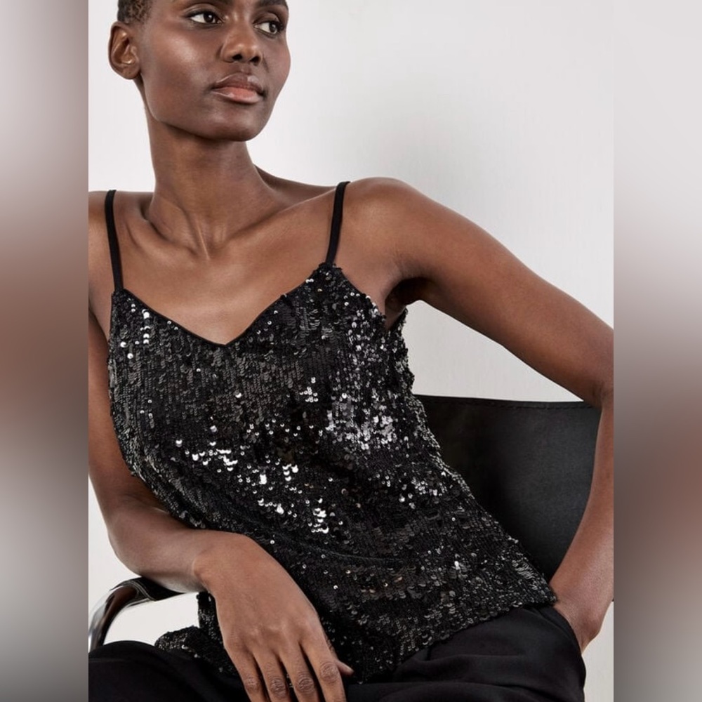 Black Sequin Spaghetti Strap Top